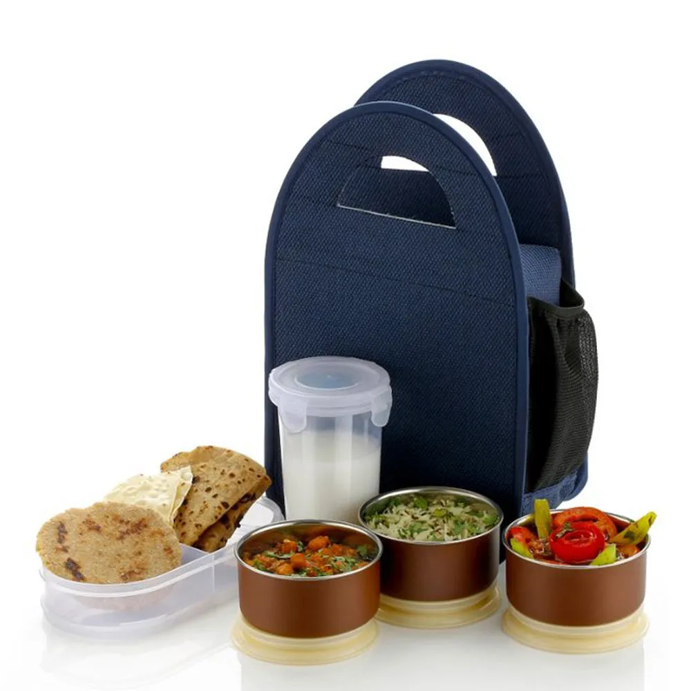 0128 Steel Lunch Box Set (4 pcs, Black)