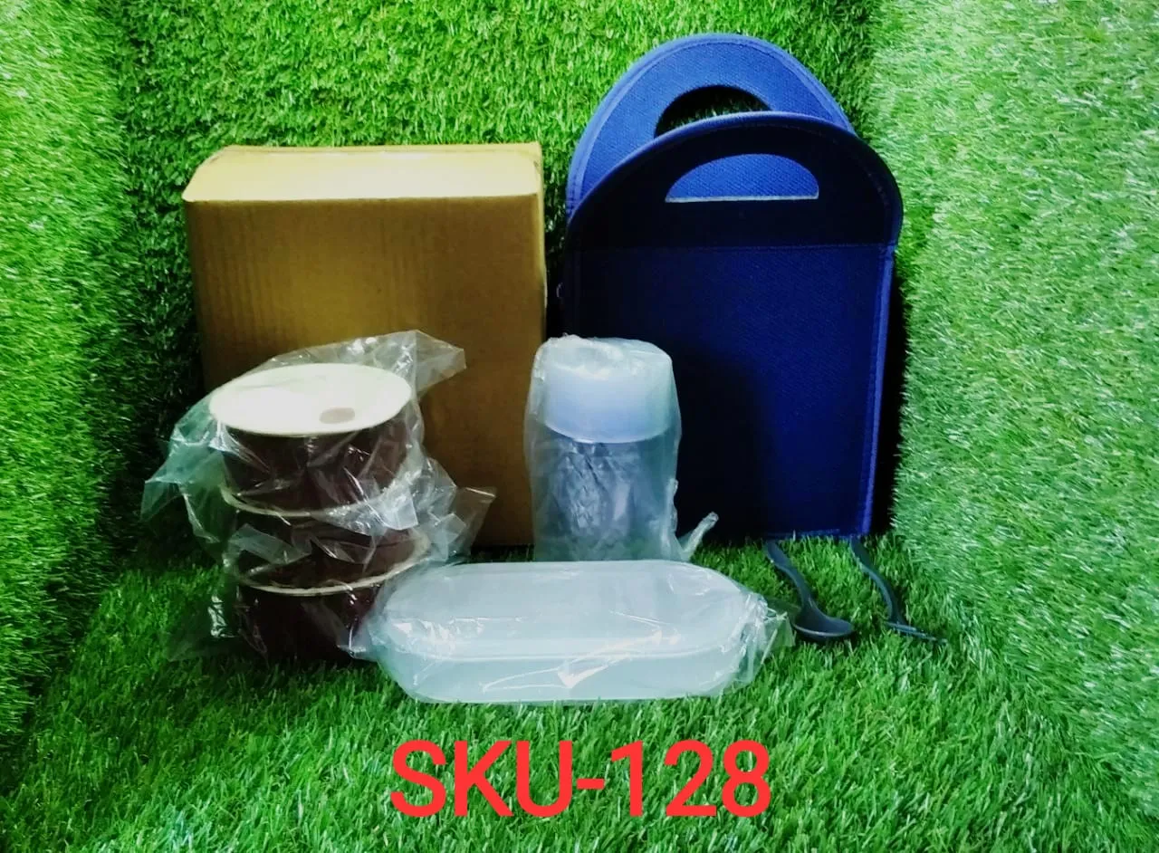 0128 Steel Lunch Box Set (4 pcs, Black)