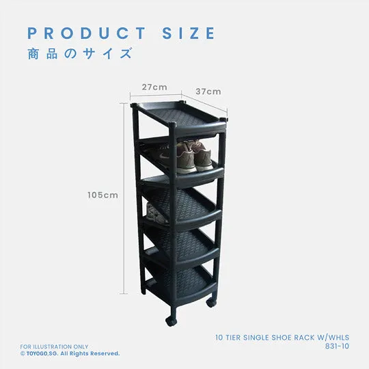 10 TIER SINGLE SHOE RACK W/WHLS (831-10)