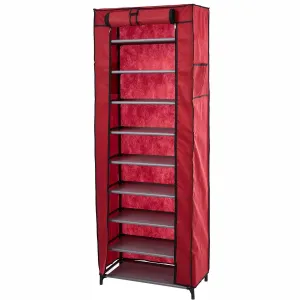 10 Tiers Shoe Rack with Dustproof Cover Shoes Storage Cabinet Boot Organizer, Red