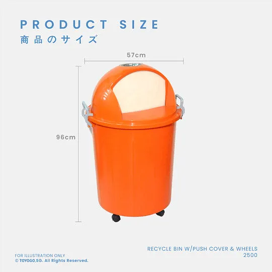 108L RECYCLE BIN W/PUSH COVER & WHEELS (2500)