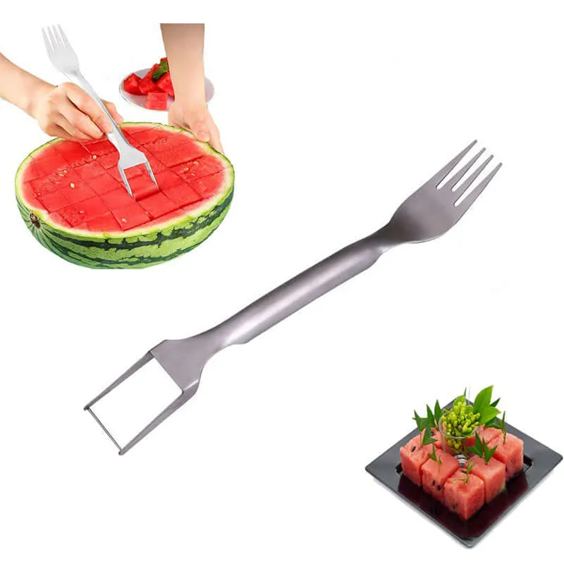 2 In 1 Watermelon Fork Slicer Stainless Steel Fruit Cutter