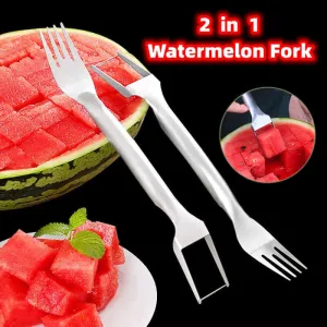 2 In 1 Watermelon Fork Slicer Stainless Steel Fruit Cutter