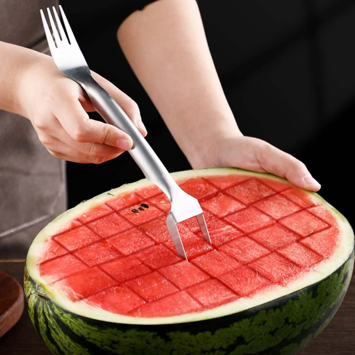 2 In 1 Watermelon Fork Slicer Stainless Steel Fruit Cutter