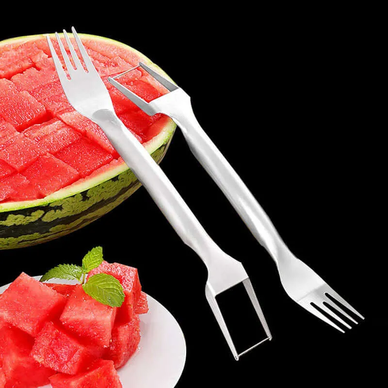 2 In 1 Watermelon Fork Slicer Stainless Steel Fruit Cutter