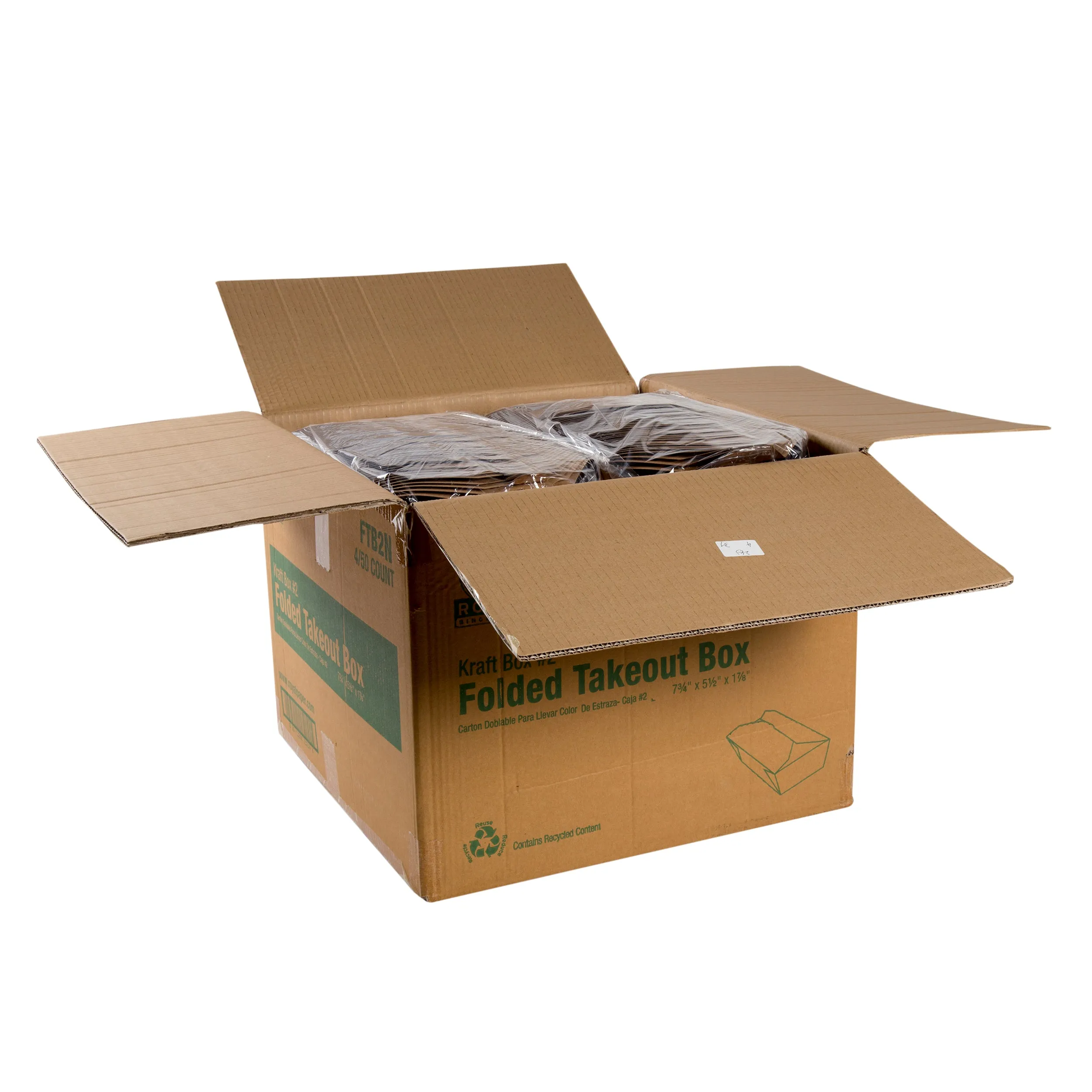 #2 Kraft 7-3/4" x 5.5" x 1-7/8" Folded Takeout Boxes, Case of 200