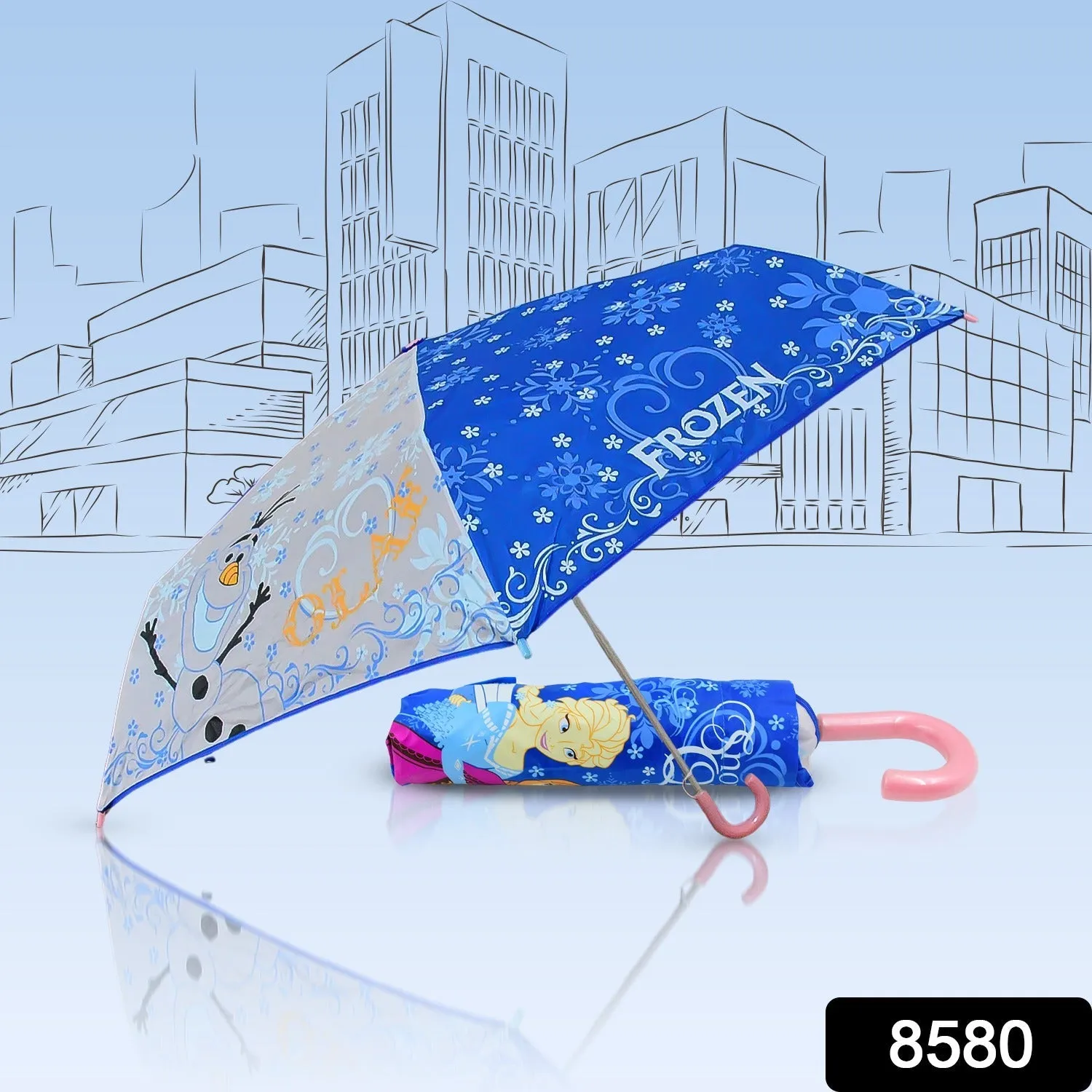 3-Fold U-Shape Handle Umbrella Summer Sun and Rain Protection Foldable Cute Umbrella || UV Protection Rain Sun Umbrella || Travel Accessories || Umbrella for Children, Girls, and Boys (1 Pc / With Case)