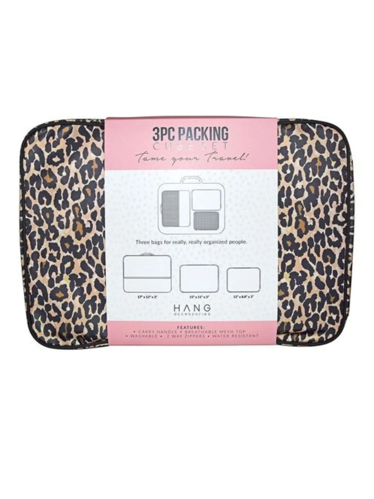 3 Piece Packing Cube Set, Leopard - Hang Accessories