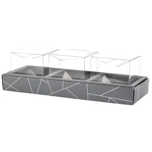 3 Square Shaped Clear Boxes With Rectangle Tray Gray 11" X 3.9" X 1.3" 12 Pack