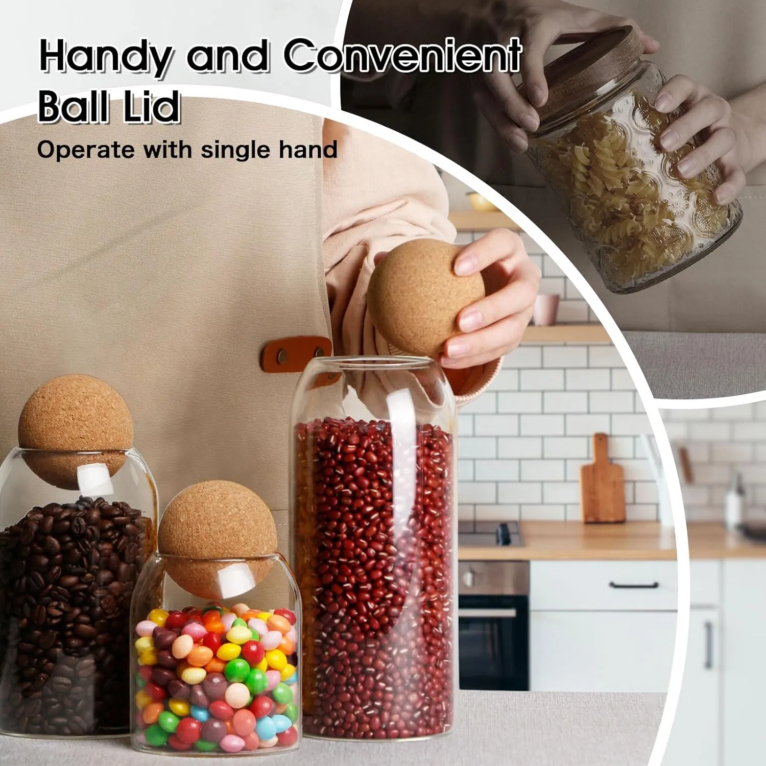 3Pcs/set Glass Storage Jar with Ball Cork Lid