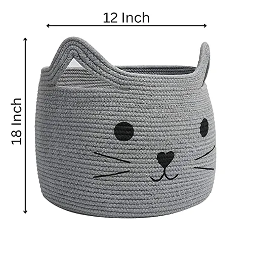 ALBY Large Woven Jute Rope Storage Basket, Laundry Basket Organizer For Toys, Blanket, Clothes, Towels, Gifts | Pet Gift Basket For Cat, Dog (Large 15 X 13), Grey