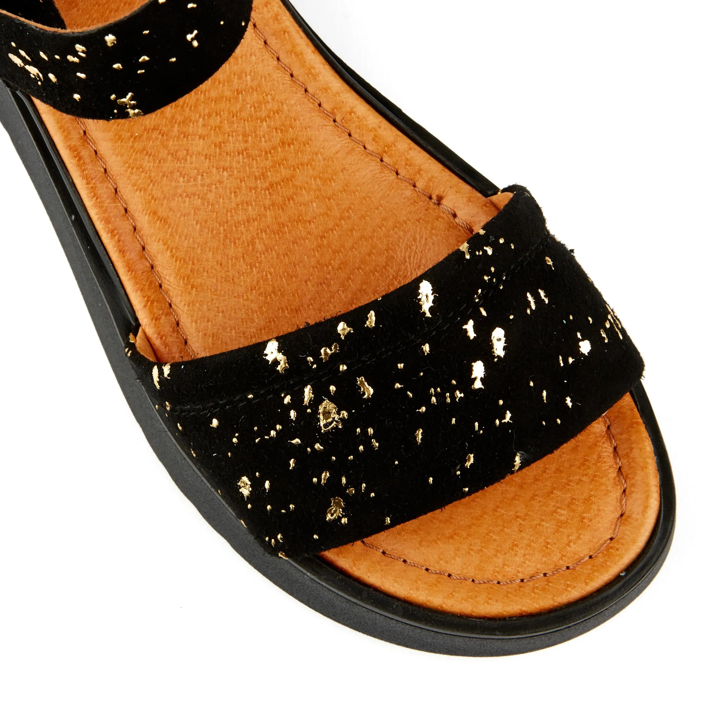 Amalfi - Black Gold Drops - Women's 1.3 inch flatform strappy leather chunky sandal