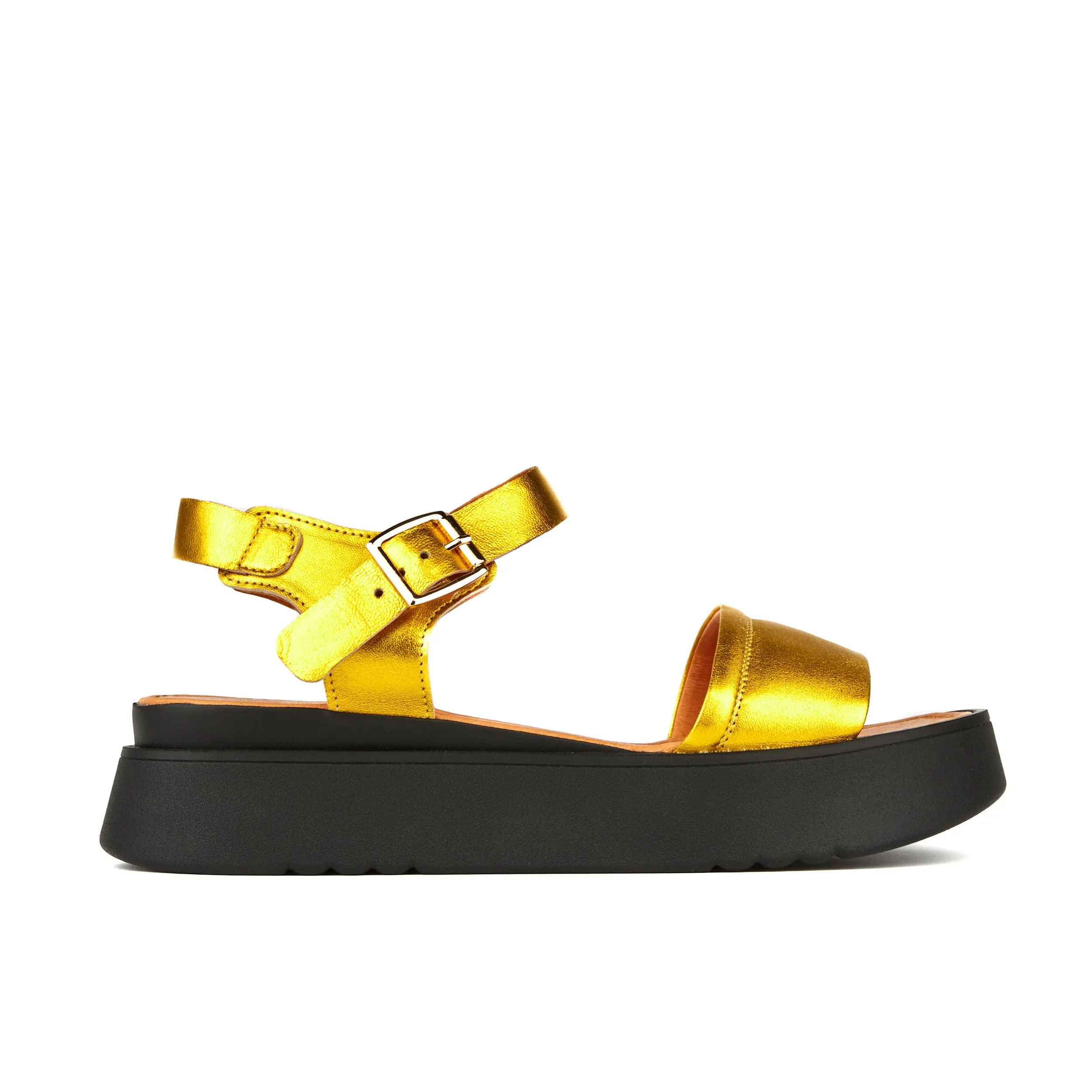 Amalfi - Gold - Women's flatform strappy leather chunky sandal