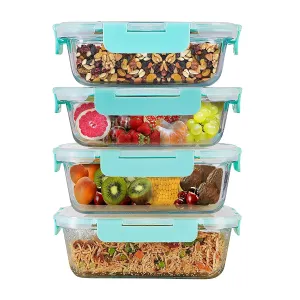 Amazon Brand - Solimo Multipurpose Glass Containers/Lunch Boxes for Office with Break-Free, Detachable Locks, Airtight, Leakproof, Microwave-Safe, Freezer-Safe, Set of 4, Rectangle (1,500 ml Each)