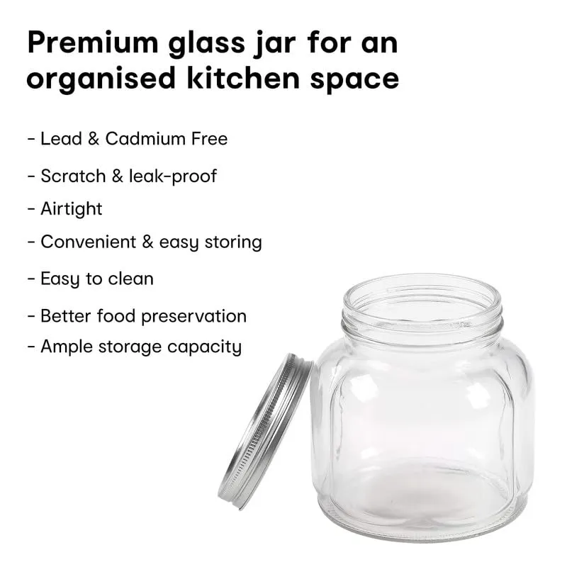 Anko 700ML Fluted Jar|Ideal For Sauces, Jams Or Pickles|Food Storage| Kitchen Container| Rounded Glass Jar With Wide Mouth Lid|BPA Free| Fluted Design|11.4cm (H) X 11.6cm (Dia.)| Clear|Set Of 4