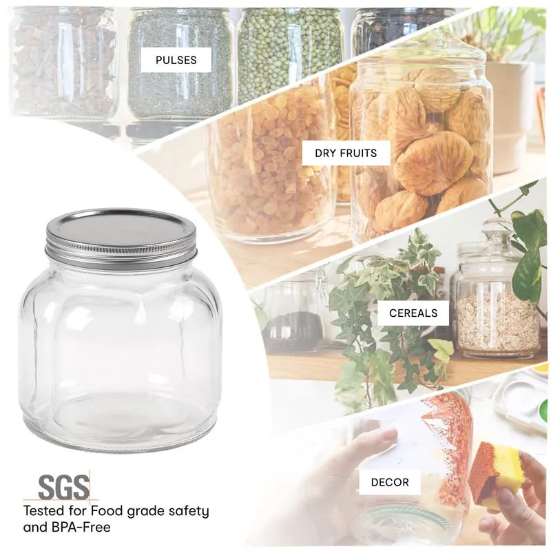 Anko 700ML Fluted Jar|Ideal For Sauces, Jams Or Pickles|Food Storage| Kitchen Container| Rounded Glass Jar With Wide Mouth Lid|BPA Free| Fluted Design|11.4cm (H) X 11.6cm (Dia.)| Clear|Set Of 4