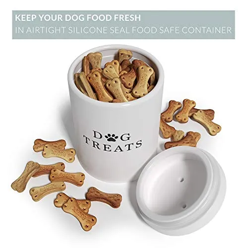 Barnyard Designs Large Dog Treat Container Airtight, Cute Dog Treat Jar, Large Dog Treat Containers with Lids, Rustic Dog Treat Storage Container, Ceramic Dog Treat Jars for Kitchen Counter, White