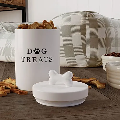 Barnyard Designs Large Dog Treat Container Airtight, Cute Dog Treat Jar, Large Dog Treat Containers with Lids, Rustic Dog Treat Storage Container, Ceramic Dog Treat Jars for Kitchen Counter, White