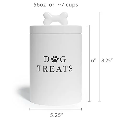 Barnyard Designs Large Dog Treat Container Airtight, Cute Dog Treat Jar, Large Dog Treat Containers with Lids, Rustic Dog Treat Storage Container, Ceramic Dog Treat Jars for Kitchen Counter, White