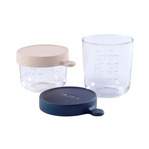 Beaba Set of 2 Glass Containers, 150ml Pink & 250ml Dark Blue