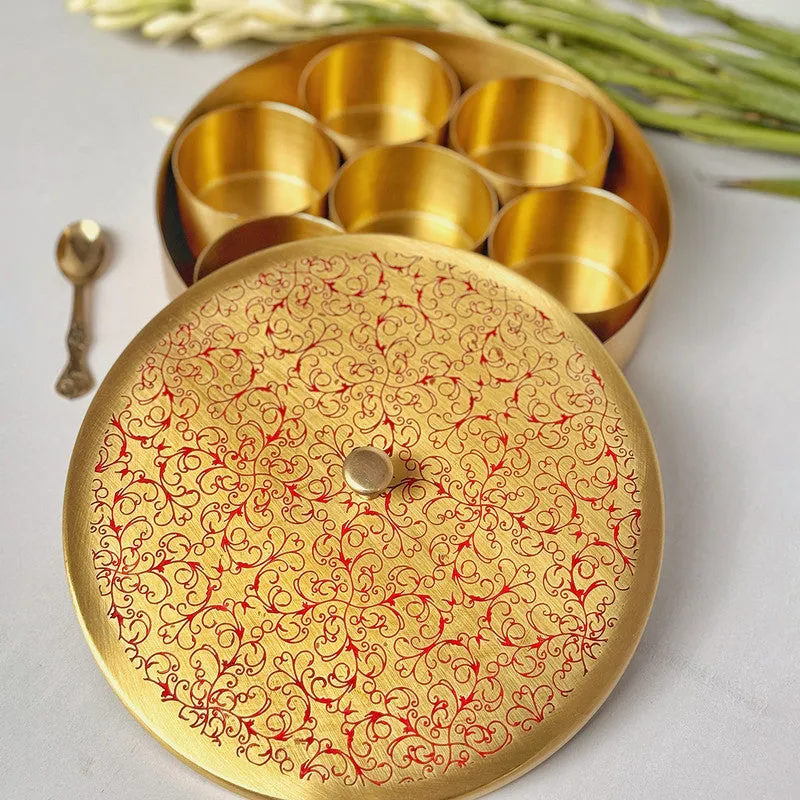 Brass Spice Box | 8 Inch | Gulabari Theme