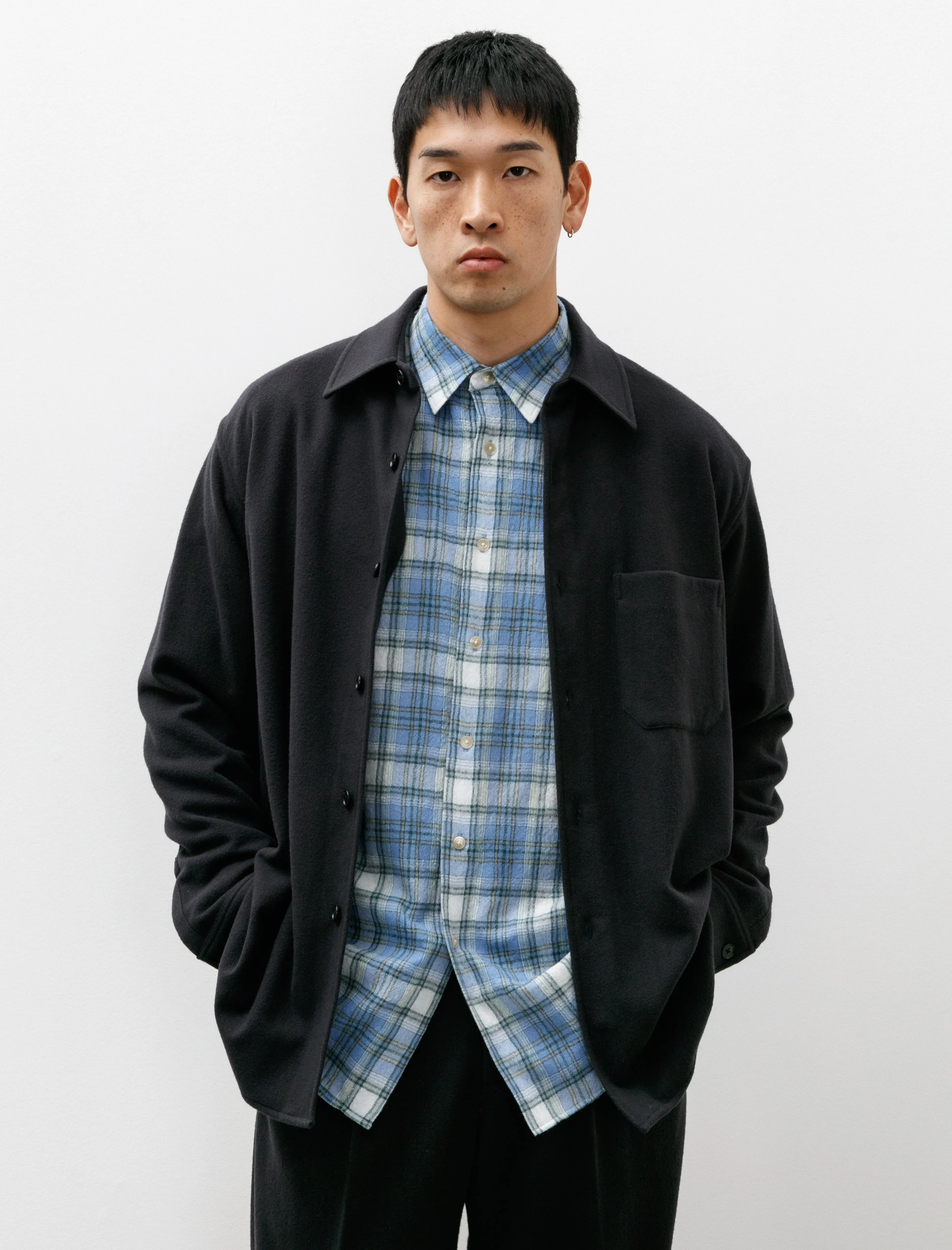 Brushed Super Fine Wool Flannel Shirt Ink Black