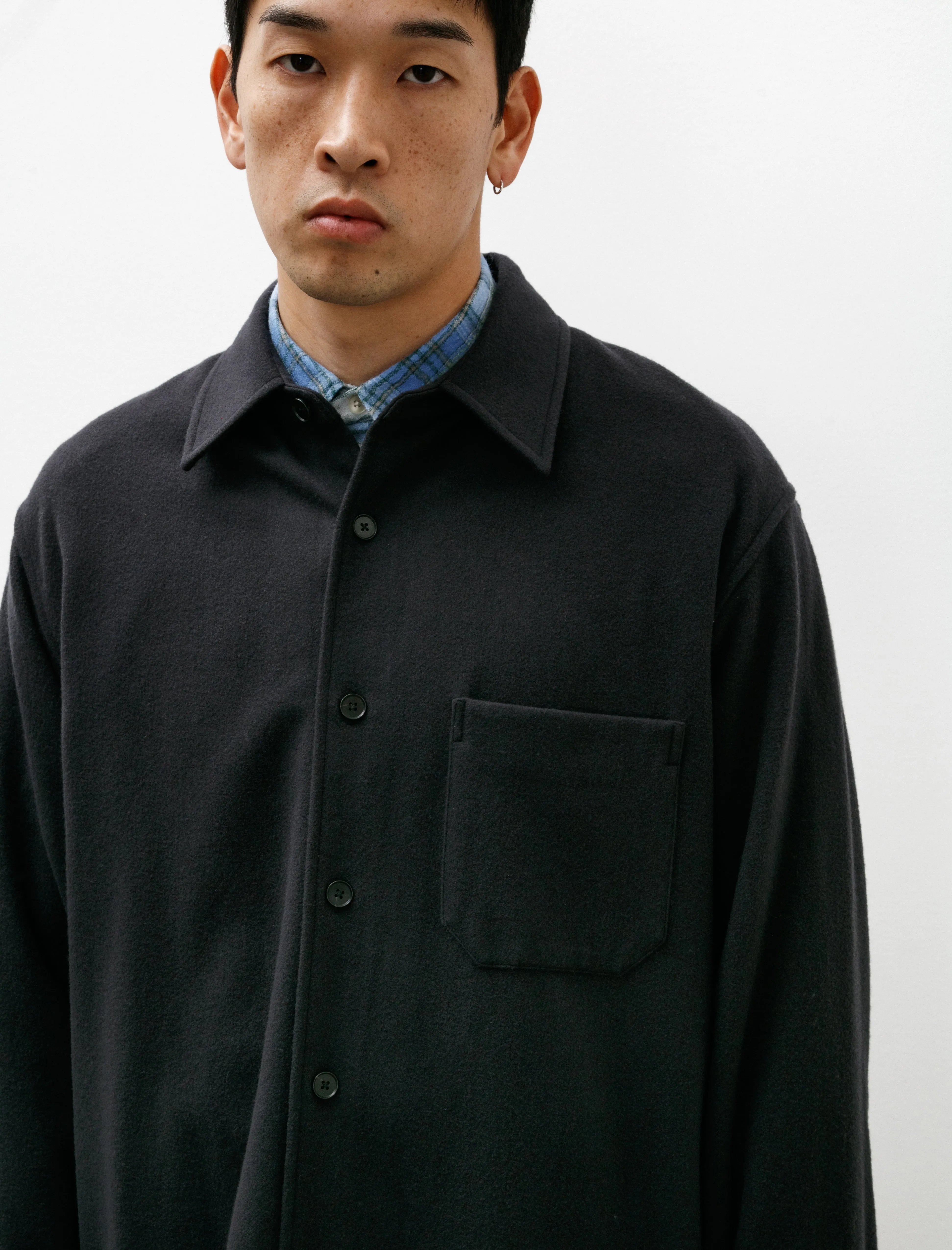 Brushed Super Fine Wool Flannel Shirt Ink Black