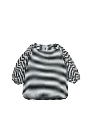 Button Sleeve Top - Black and White Stripe