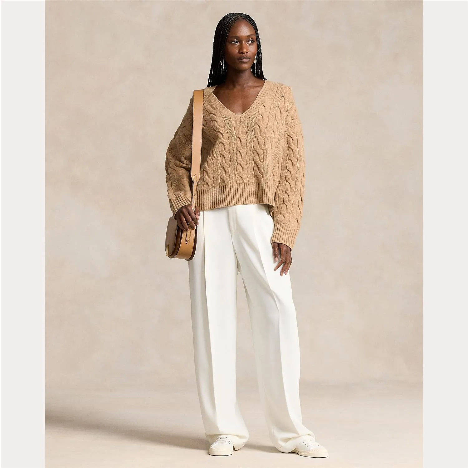 CABLE-KNIT WOOL-CASHMERE V-NECK SWEATER