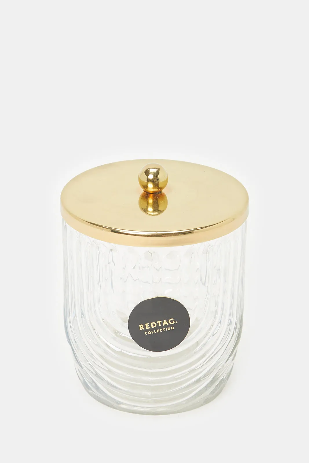 Clear And Gold Archie Ribbed Glass Cotton Jar