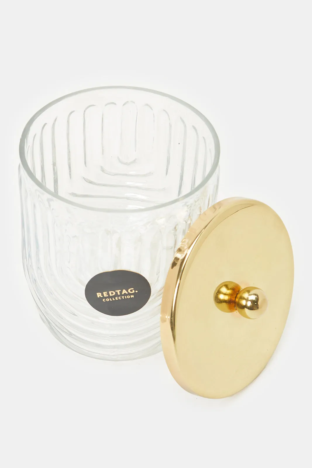 Clear And Gold Archie Ribbed Glass Cotton Jar