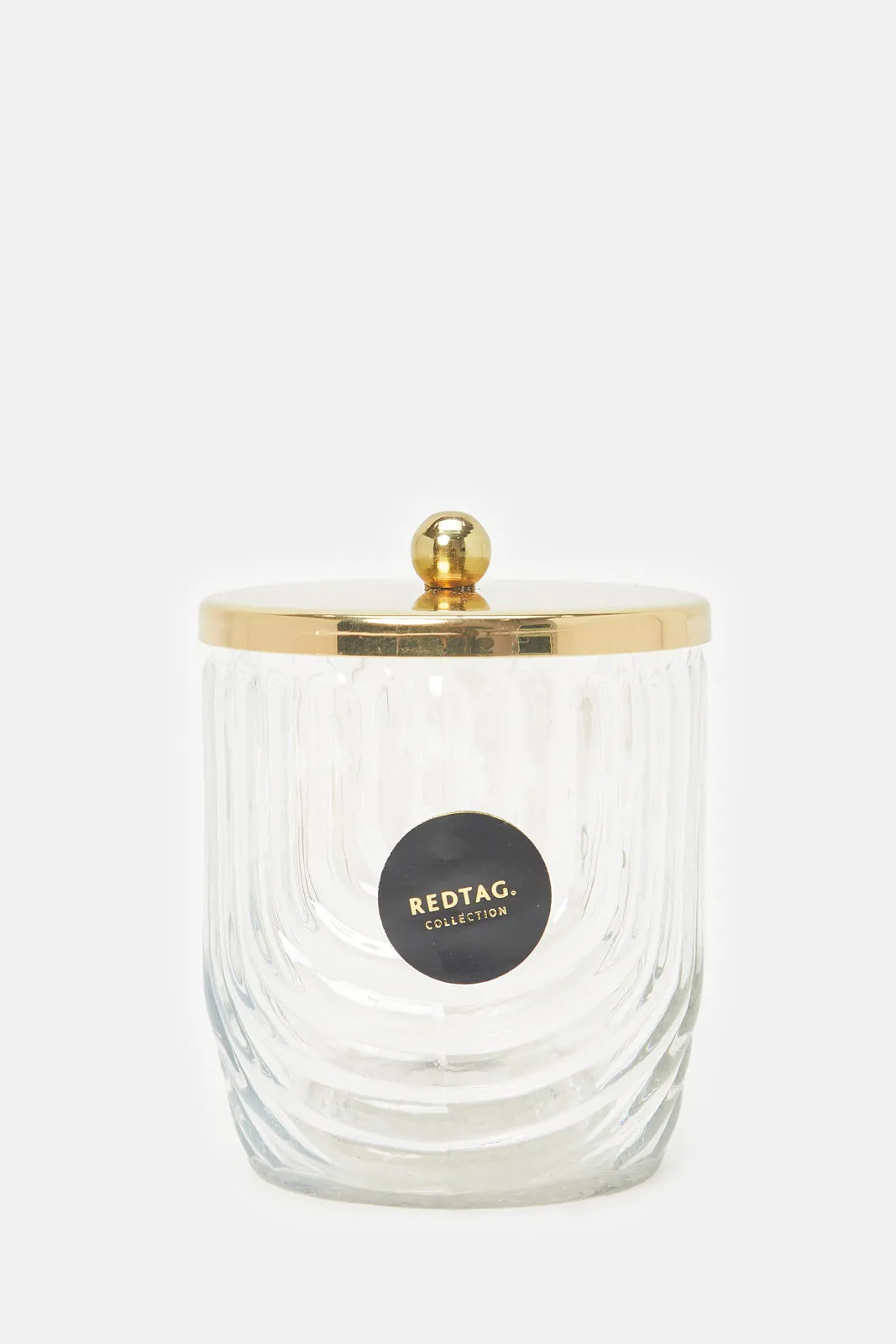 Clear And Gold Archie Ribbed Glass Cotton Jar