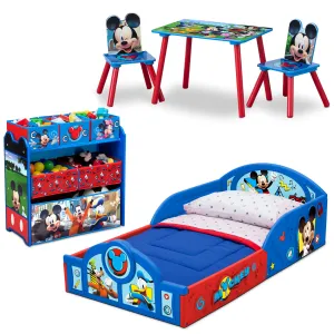 Disney Mickey Mouse 5-Piece Toddler Bedroom Set - Includes Toddler Sleep and Play Bed, Table with 2 Chairs and 6 Bin Design and Store Toy Organizer