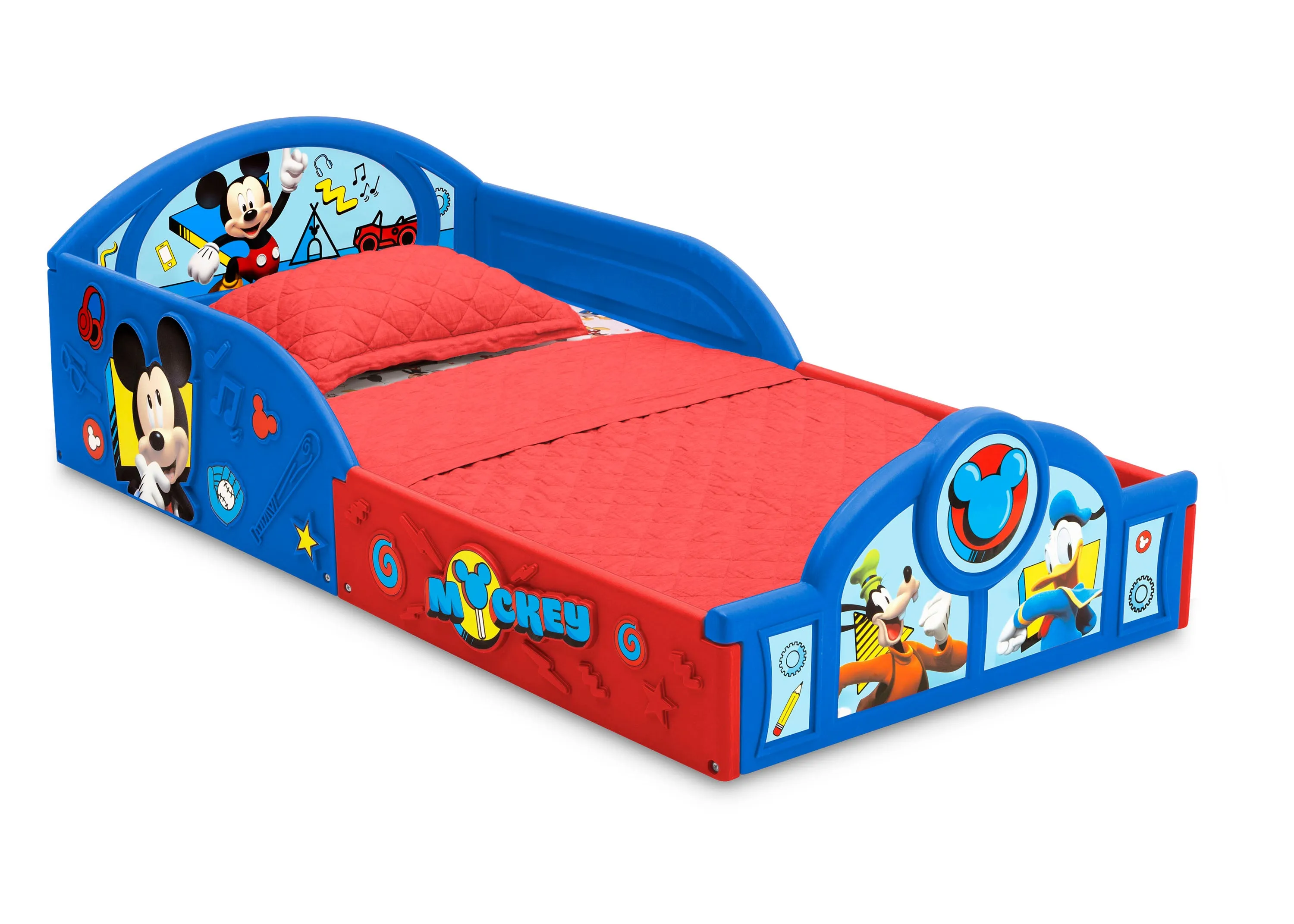 Disney Mickey Mouse 5-Piece Toddler Bedroom Set - Includes Toddler Sleep and Play Bed, Table with 2 Chairs and 6 Bin Design and Store Toy Organizer