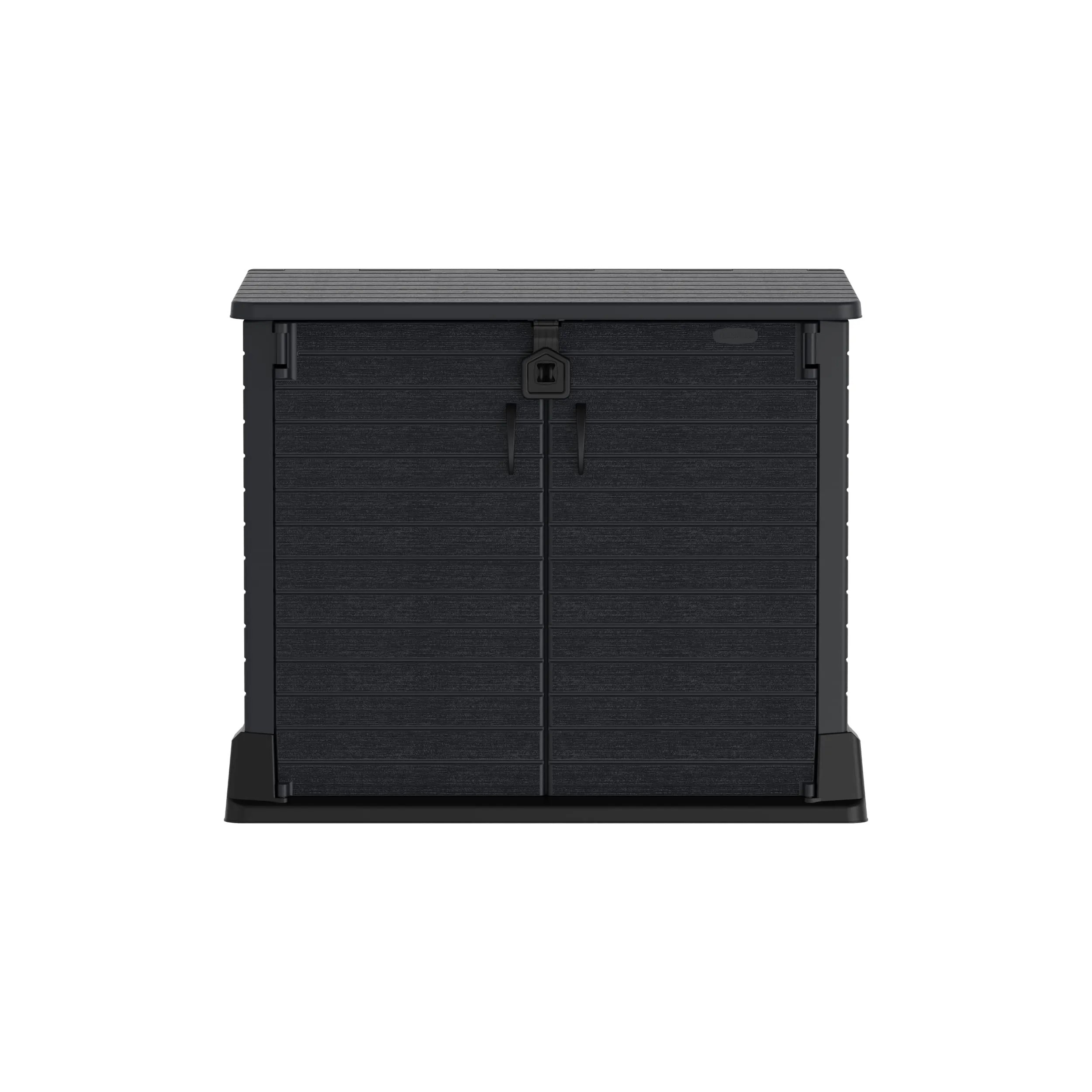 Duramax Cedargrain StoreAway 850L Plastic Garden Storage Shed - Outdoor Storage Shed, Wheelie bin box, Durable Construction, Ideal for Tools, BBQs & 2x 120L Garbage Bins, 130x74x110 cm, Dark Grey