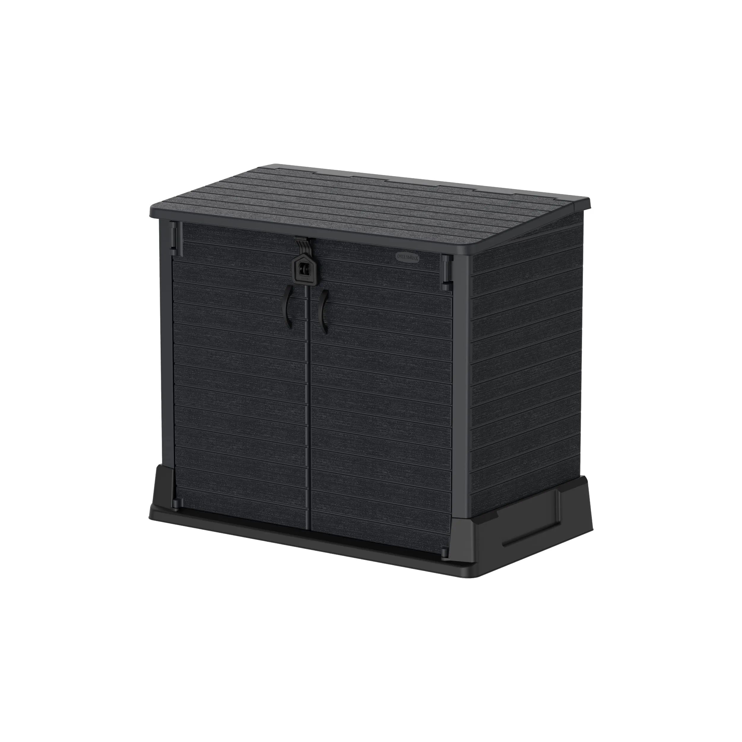 Duramax Cedargrain StoreAway 850L Plastic Garden Storage Shed - Outdoor Storage Shed, Wheelie bin box, Durable Construction, Ideal for Tools, BBQs & 2x 120L Garbage Bins, 130x74x110 cm, Dark Grey