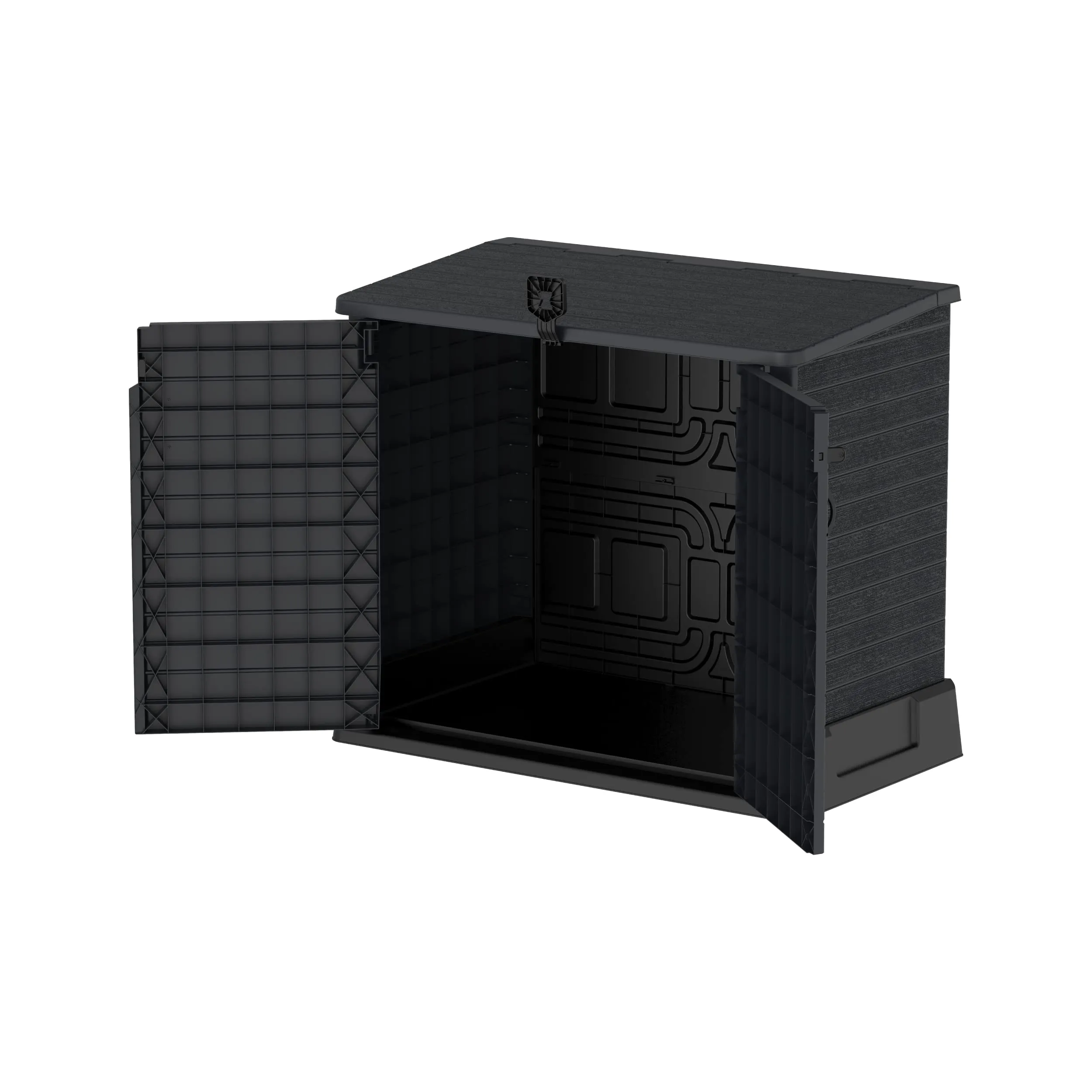 Duramax Cedargrain StoreAway 850L Plastic Garden Storage Shed - Outdoor Storage Shed, Wheelie bin box, Durable Construction, Ideal for Tools, BBQs & 2x 120L Garbage Bins, 130x74x110 cm, Dark Grey