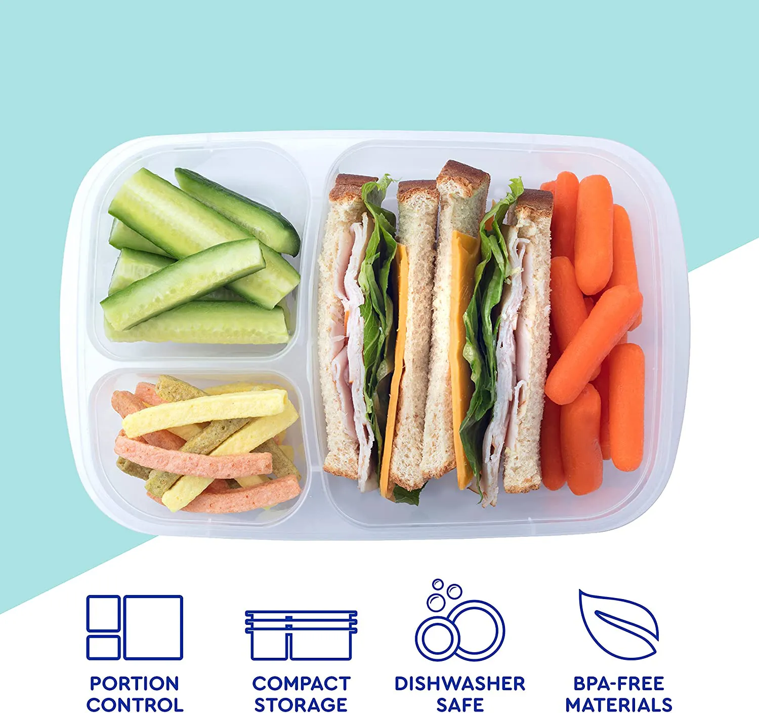 EasyLunchboxes - Bento Lunch Boxes - Reusable 3-Compartment Food Containers for School, Work, and Travel, Set of 4, Brights