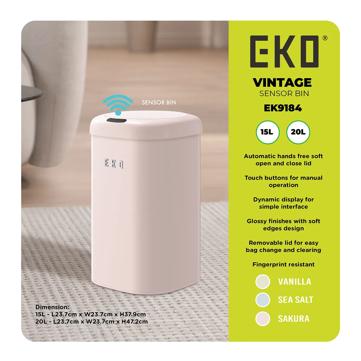 EKO Sensor Bin | Vintage | EK9184 | 15L,20L