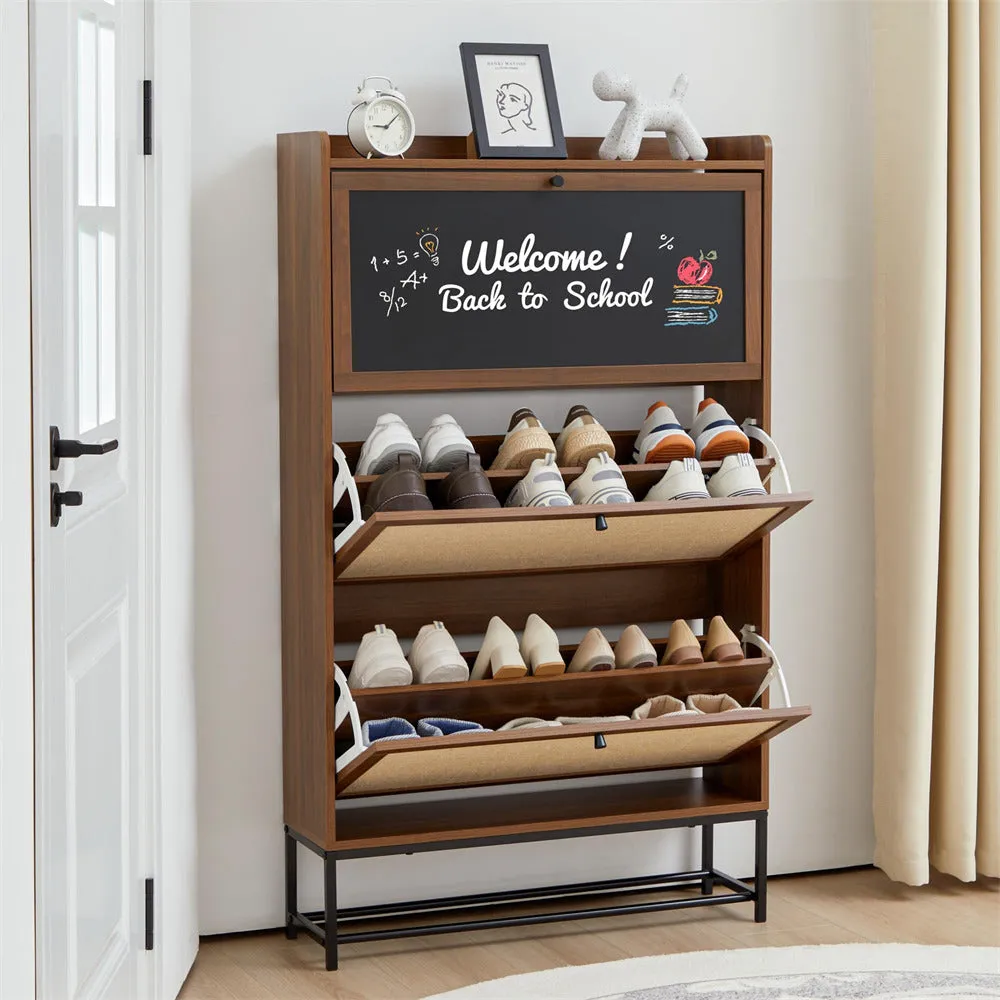 Freestanding Narrow Shoe Cabinet with 3 Flip Drawers and Blackboard