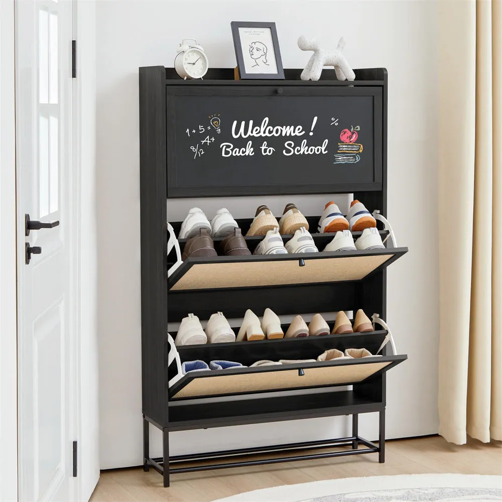 Freestanding Narrow Shoe Cabinet with 3 Flip Drawers and Blackboard