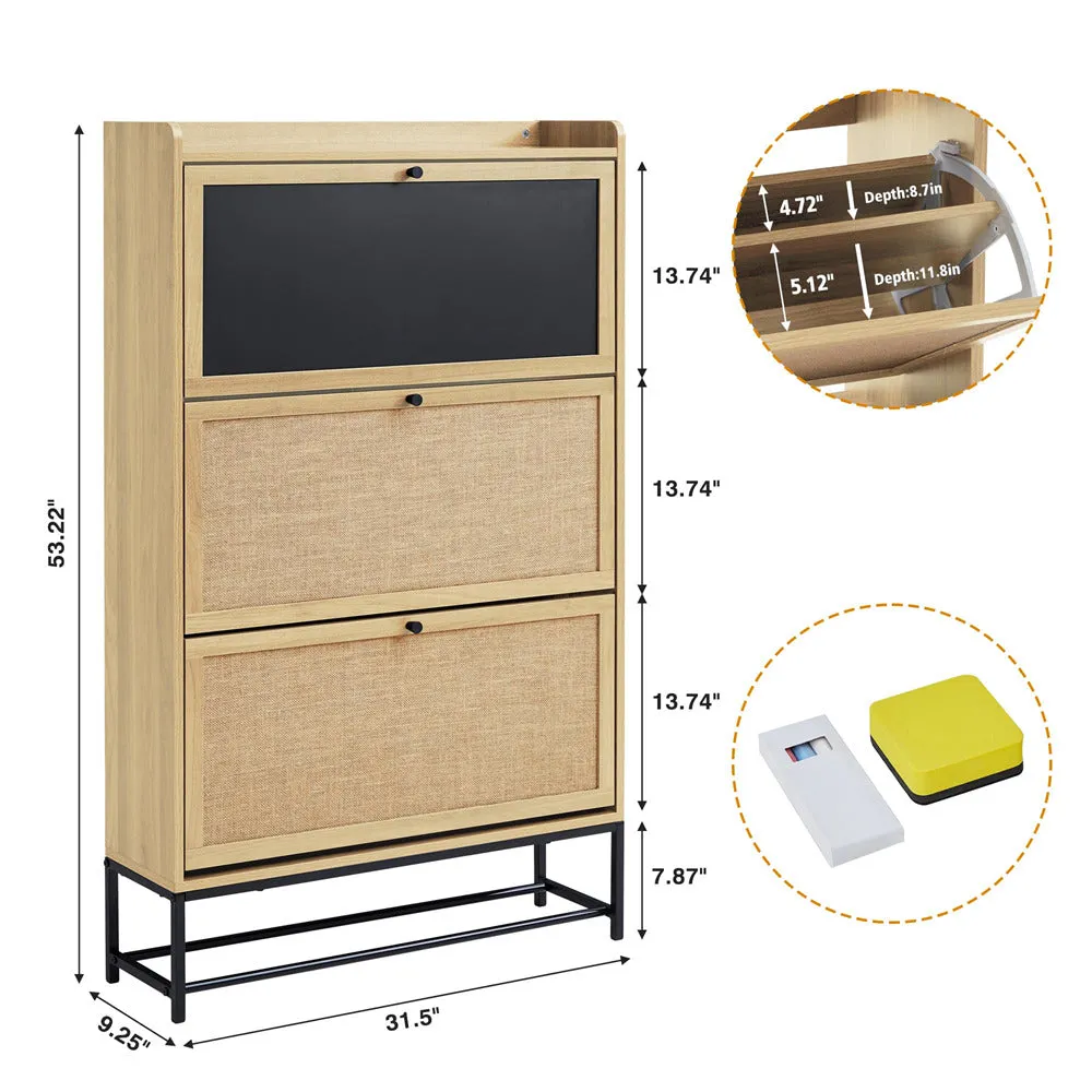 Freestanding Narrow Shoe Cabinet with 3 Flip Drawers and Blackboard