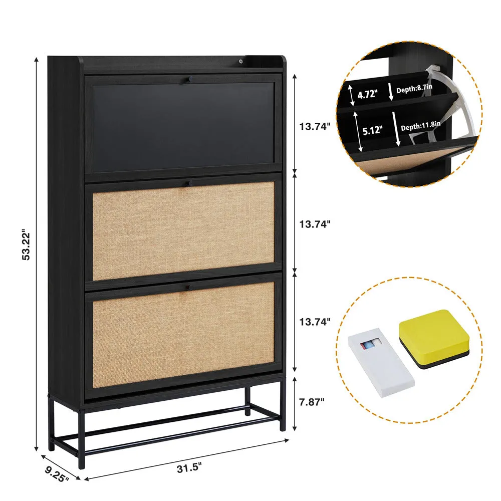 Freestanding Narrow Shoe Cabinet with 3 Flip Drawers and Blackboard