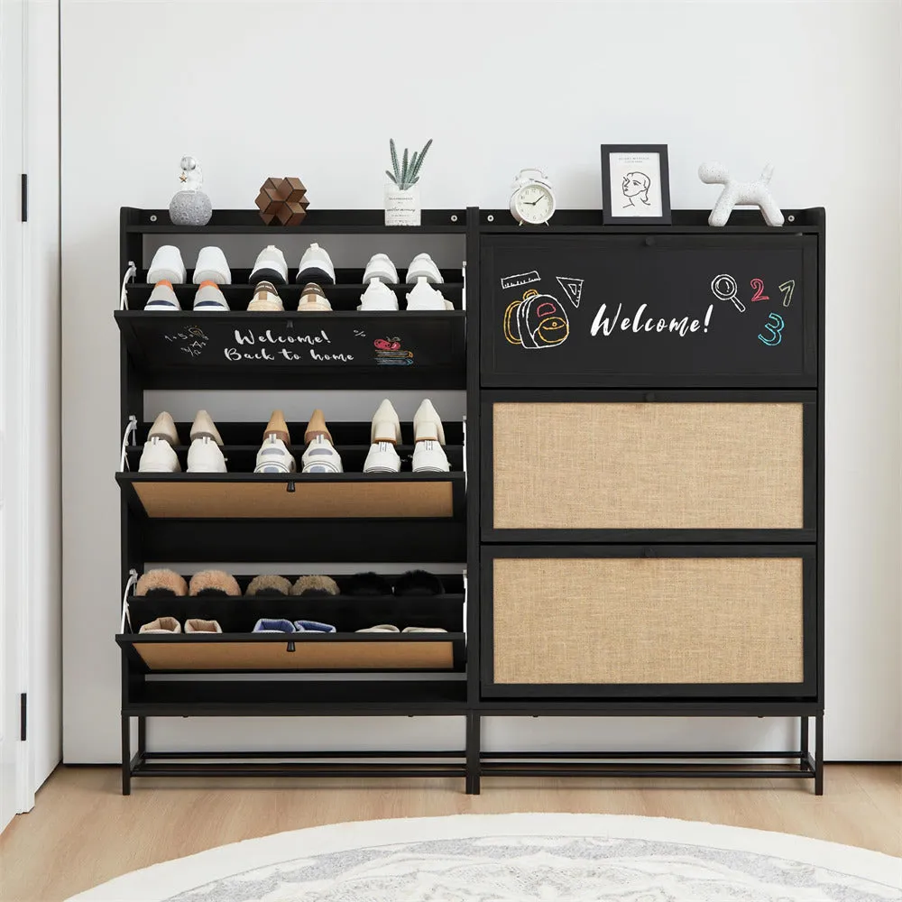 Freestanding Narrow Shoe Cabinet with 3 Flip Drawers and Blackboard