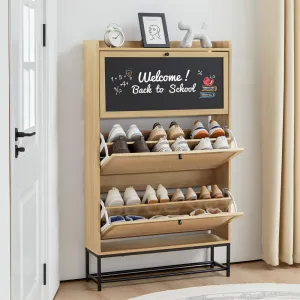 Freestanding Narrow Shoe Cabinet with 3 Flip Drawers and Blackboard