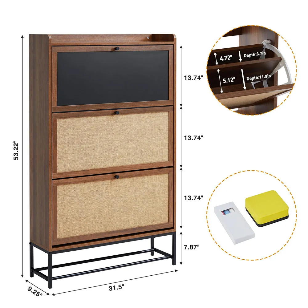 Freestanding Narrow Shoe Cabinet with 3 Flip Drawers and Blackboard