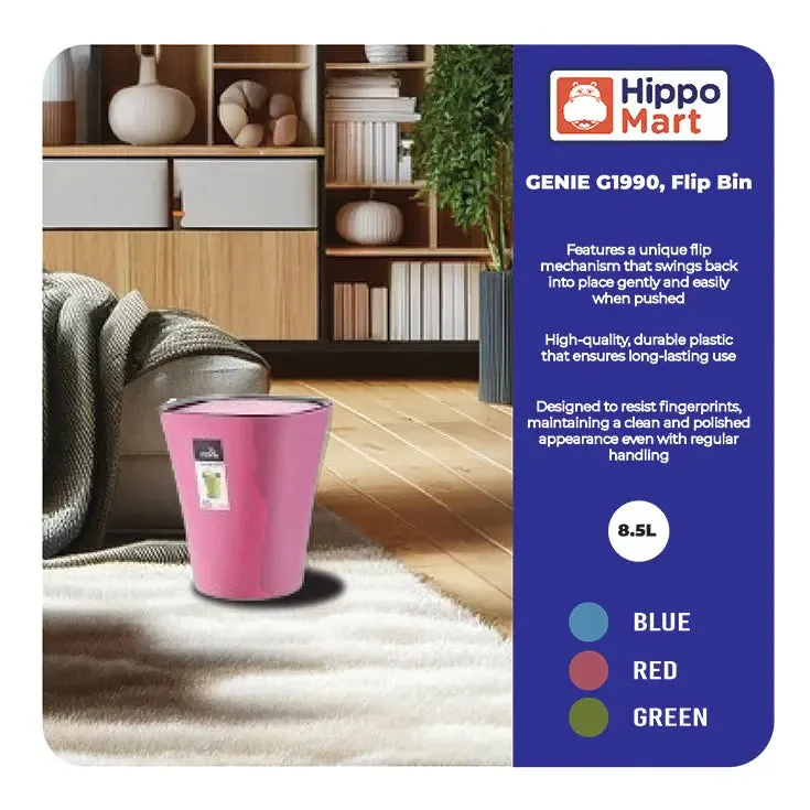 GENIE Dustbin | Flip Waste Bin | 8.5L | Multiple Colours | Kitchen Bin | Rubbish Bin