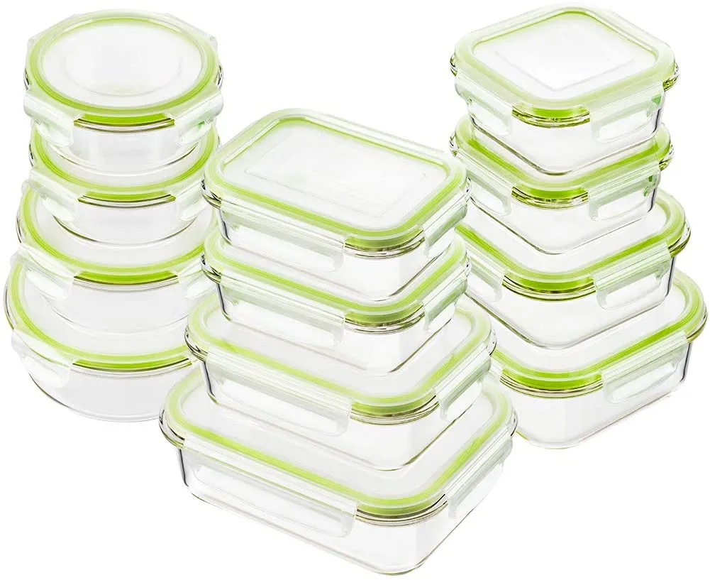 Glass Food Storage Containers with Lids, 24 Pcs Glass Meal Prep Containers, Airtight Glass Bento Boxes, BPA-Free & FDA Approved & Leak Proof