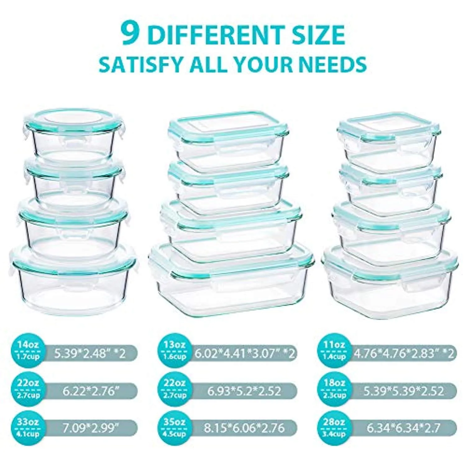 Glass Food Storage Containers with Lids, 24 Pcs Glass Meal Prep Containers, Airtight Glass Bento Boxes, BPA-Free & FDA Approved & Leak Proof