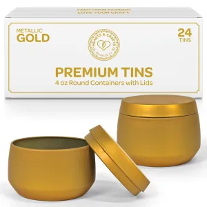 Gold Candle Tins 4 Oz With Lids - 24-Pack Of Bulk Candle Jars For Making